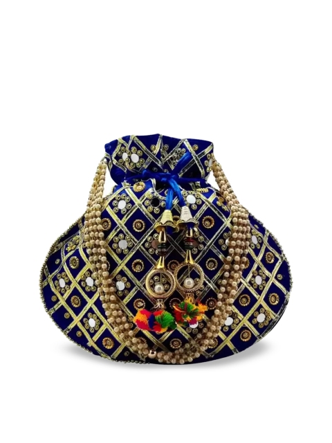DN Creation Women Blue Embellished Half Moon Tote Bag