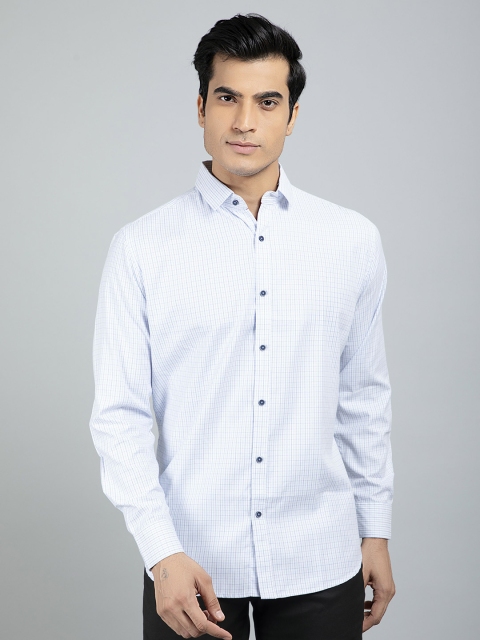 RED FEATHER Men White Grid Tattersall Checked Formal Shirt