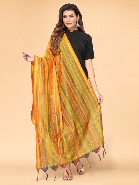 all about you Mustard & Orange Striped Silk Blend Dupatta