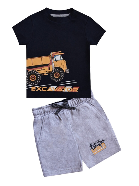 milou Boys Printed T-shirt with Shorts, Navy blue