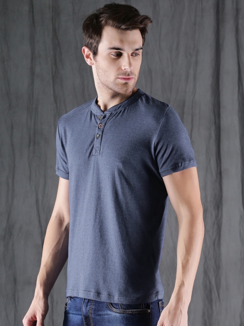 WROGN Men Blue Solid Henley T-shirt