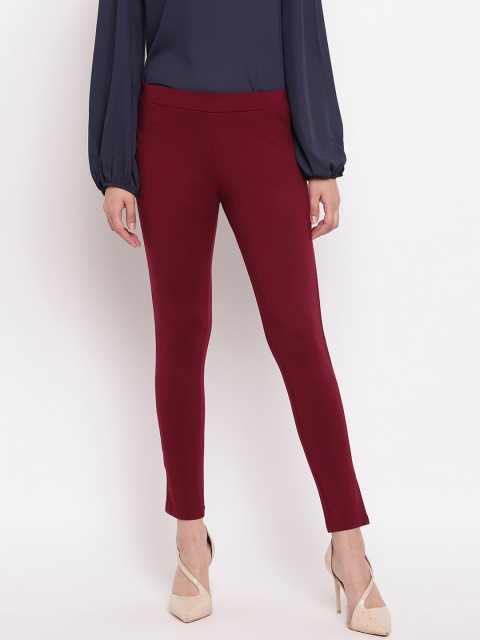 Marvel Women Maroon Woven Jeggings