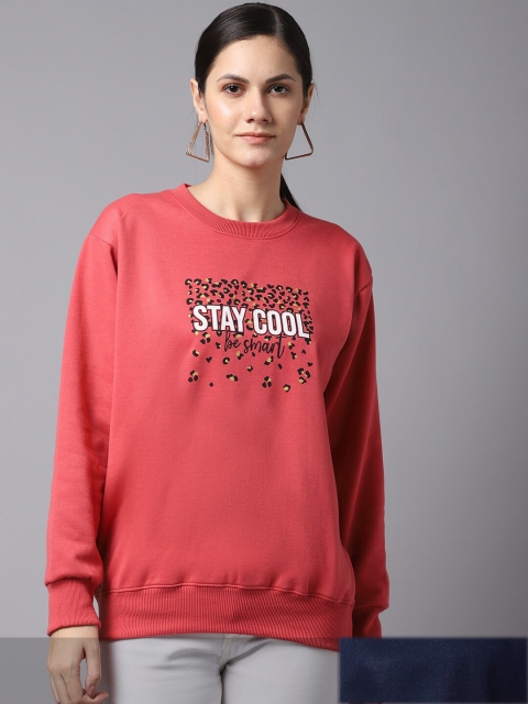 VIMAL JONNEY Women Pack of 2 Pink & Navy Blue Printed Fleece Sweatshirt