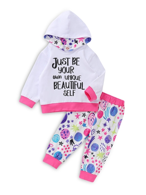 Hopscotch Girls White & Pink Printed T-shirt with Trousers