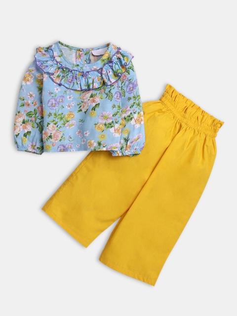 Hopscotch Girls Blue & Pink Printed Top with Trousers
