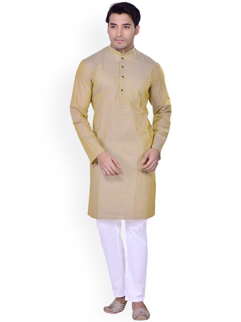 Manyavar Men Yellow Solid Straight Kurta