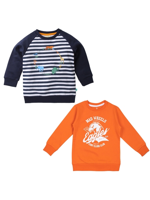 JusCubs Boys Pack of 2 Blue & Orange Striped Sweatshirt