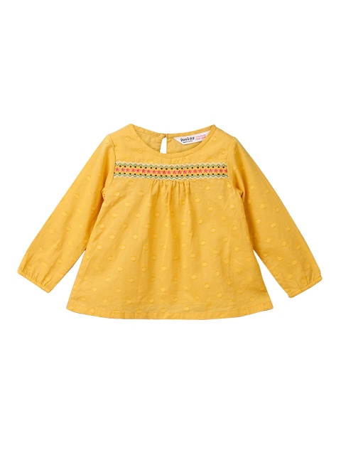 Beebay Girls Yellow Self-Design Pure Cotton Top