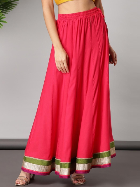 Lakshita Women Pink Solid Flared Maxi Skirt