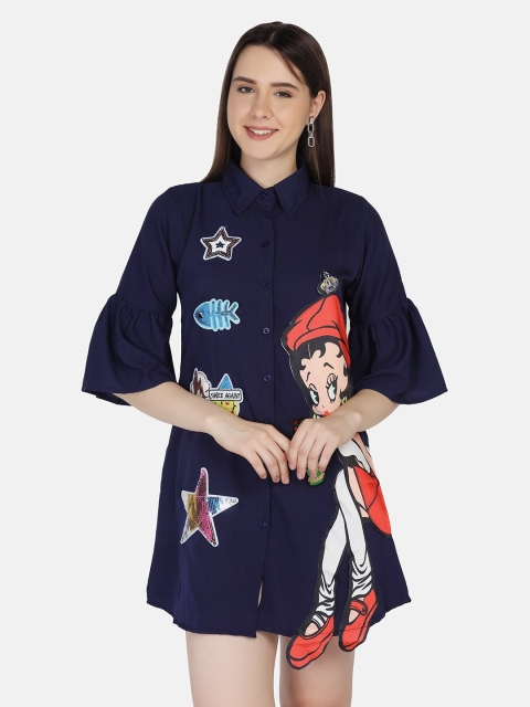 BUY NEW TREND Women Navy Blue Relaxed Floral Printed Casual Shirt