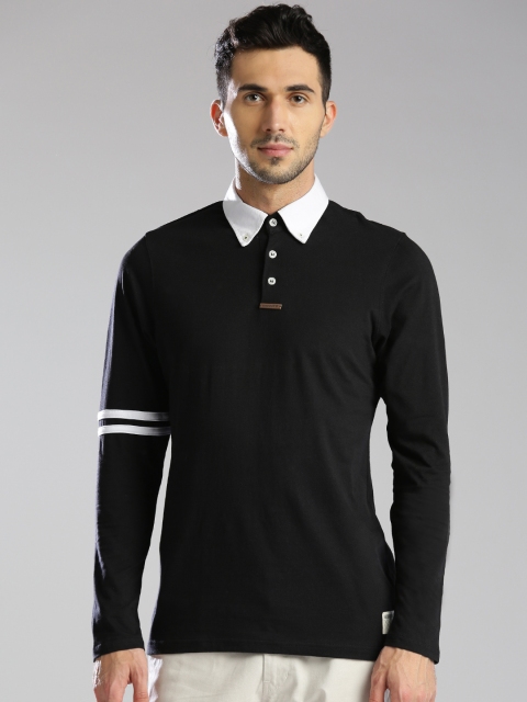 Hubberholme Men Black Solid Polo T-shirt