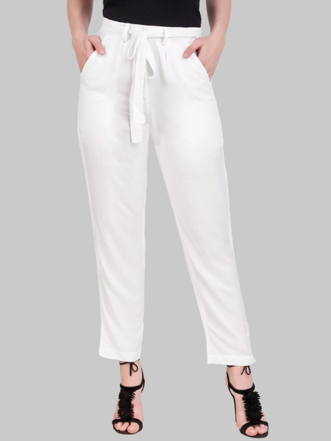 SAUNDARYA Women White Peg Leg Easy Wash Trousers