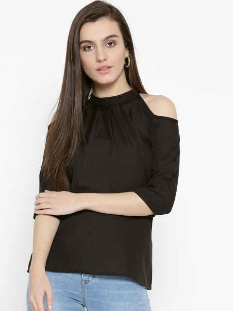 U&F Women Black Solid Cold Shoulder Top
