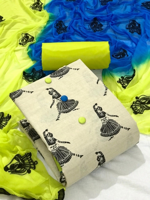 MORLY Women Lime Green & White Printed Unstitched Dress Material