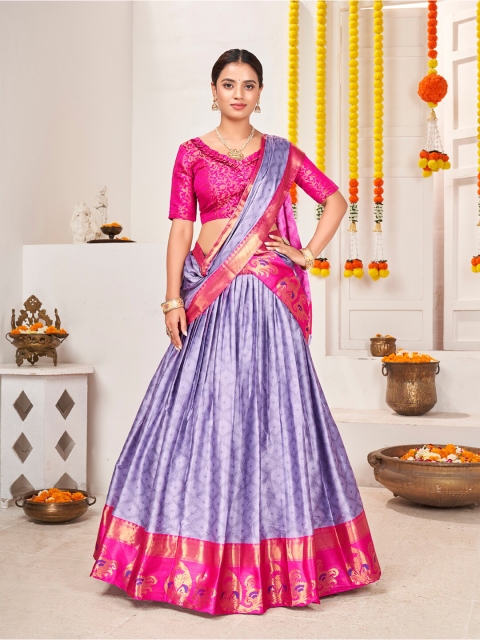 SHOPGARB Lavender & Pink Semi-Stitched Lehenga & Unstitched Blouse With Dupatta