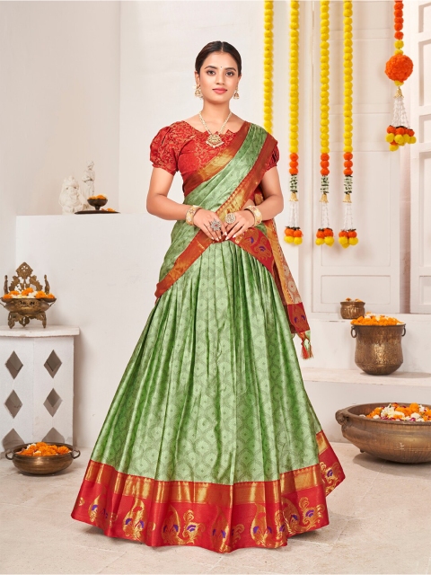 SHOPGARB Green & Red Semi-Stitched Jacquard Lehenga & Unstitched Blouse With Dupatta
SHOPGARB Green & Red Semi-Stitched Jacquard Lehenga & Unstitched Blouse With Dupatta