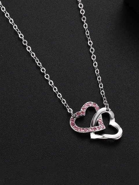 Designs By Jewels Galaxy Rhodium-Plated Silver-Toned & Pink Crystals-Studded Pendant With Chain
Designs By Jewels Galaxy Rhodium-Plated Silver-Toned & Pink Crystals-Studded Pendant With Chain