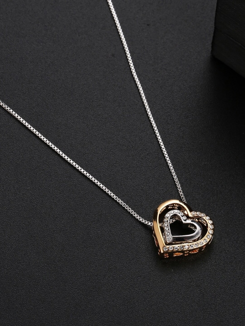 Designs By Jewels Galaxy Rhodium-Plated Silver-Toned & CZ Pendant With Chain