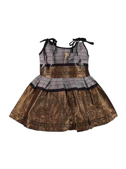 Wish Karo Kids Girl Grey And Copper Woven Design Shoulder Strap Silk Dress