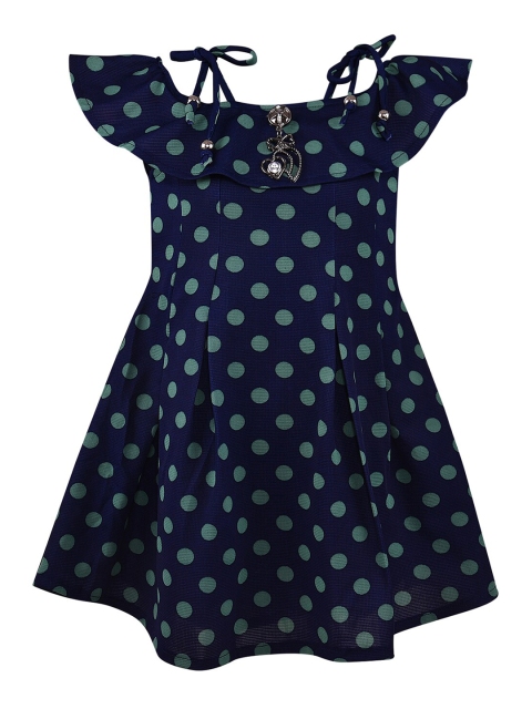 Wish Karo Girls Navy Blue & Green A-Line Dress