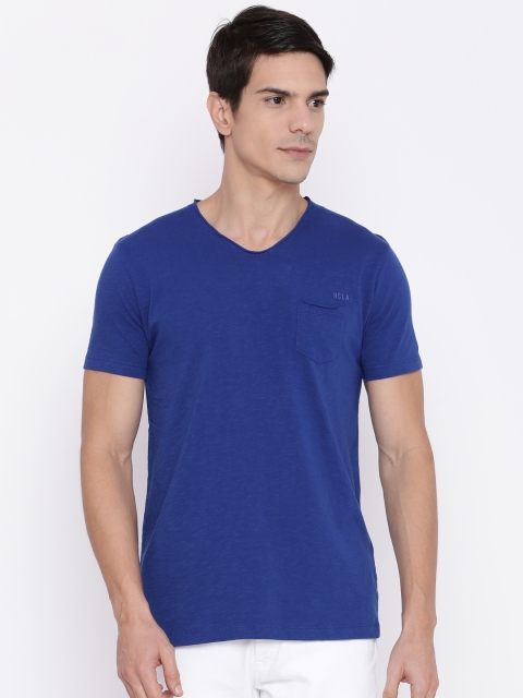 UCLA Men Blue Solid Round Neck T-shirt