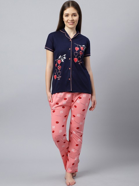Bailey sells Women Blue & Pink Printed Pure Cotton Night suit