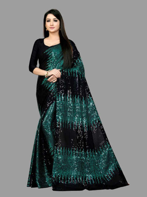 CLEMIRA Teal & Black Embellished Sequinned Pure Georgette Saree
CLEMIRA Teal & Black Embellished Sequinned Pure Georgette Saree