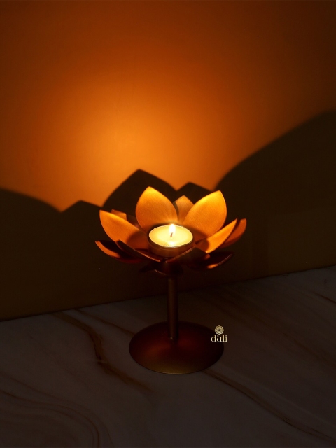 DULI Set Of 2 Gold-Toned Solid Lotus Stand Tealight Candle Holders