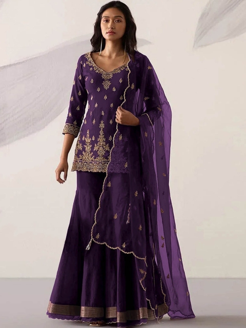 ODETTE Women Purple Ethnic Motifs Embroidered Zardozi Kurti with Sharara & With Dupatta
ODETTE Women Purple Ethnic Motifs Embroidered Zardozi Kurti with Sharara & With Dupatta