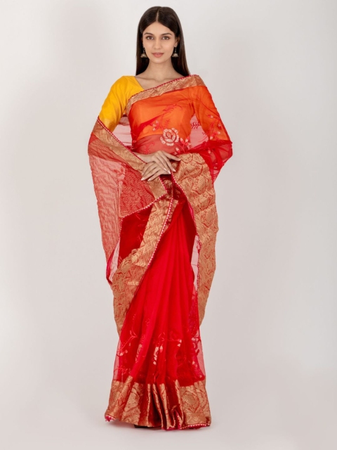HOUSE OF JAMOTI Women Pink & Gold-Toned Floral Embroidered Zari Organza Saree
HOUSE OF JAMOTI Women Pink & Gold-Toned Floral Embroidered Zari Organza Saree