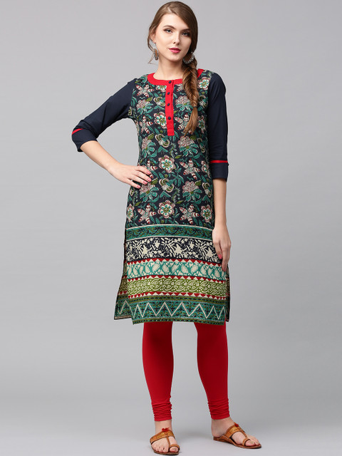 Jaipur Kurti Women Navy Printed Straight Kurta, Navy blue 
Jaipur Kurti Women Navy Printed Straight Kurta, Navy blue