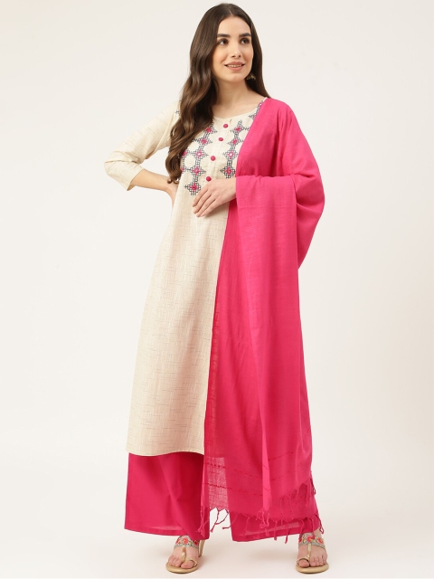 DECKEDUP Women Off White Floral Embroidered Mirror Work Kurta with Palazzos & With Dupatta
DECKEDUP Women Off White Floral Embroidered Mirror Work Kurta with Palazzos & With Dupatta