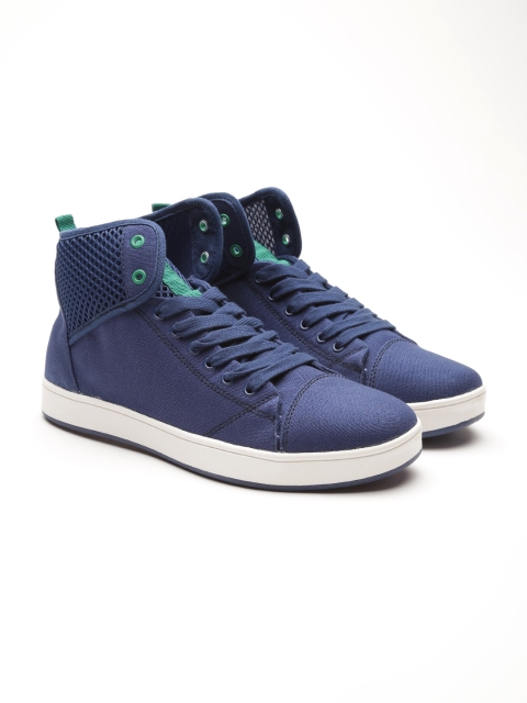 United Colors of Benetton Men Blue Solid Mid-Top Sneakers