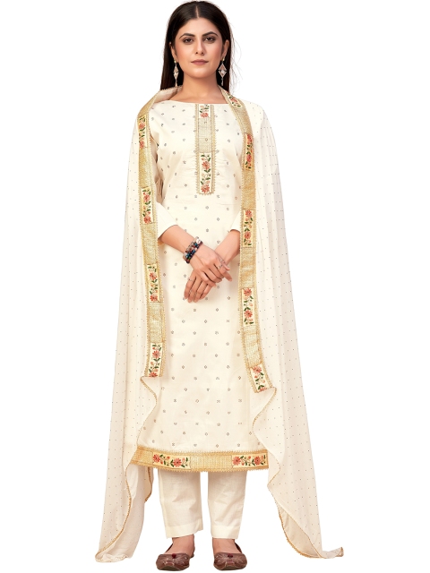 Leelyfab Cream-Coloured & Gold-Toned Embroidered Semi-Stitched Dress Material
Leelyfab Cream-Coloured & Gold-Toned Embroidered Semi-Stitched Dress Material