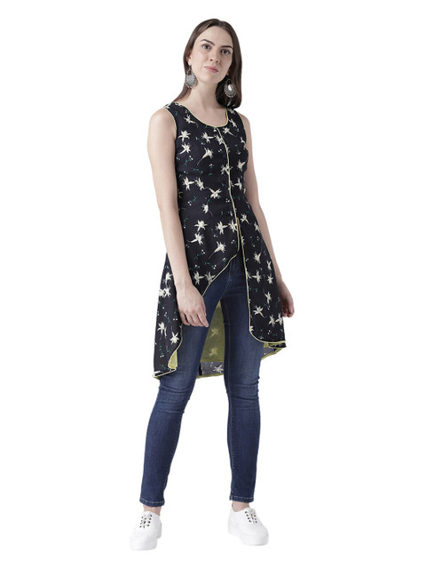 DODO & MOA Navy Blue Floral Printed Empire Kurti 
DODO & MOA Navy Blue Floral Printed Empire Kurti