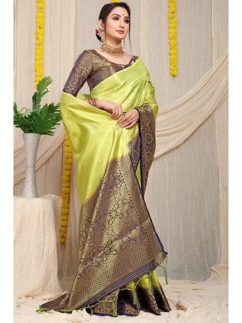 Anaita Green & Gold-Toned Ethnic Motifs Zari Pure Silk Banarasi Saree