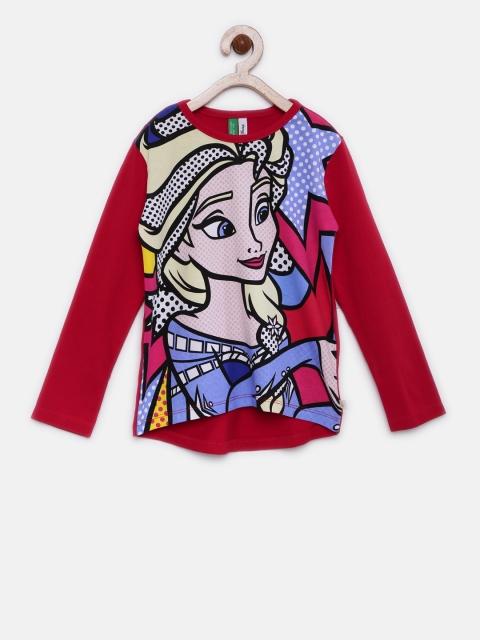 United Colors of Benetton Girls Red Printed Round Neck T-shirt