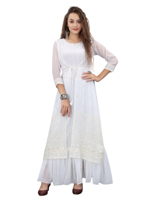 APNISHA White Georgette Ethnic Maxi Maxi Dress