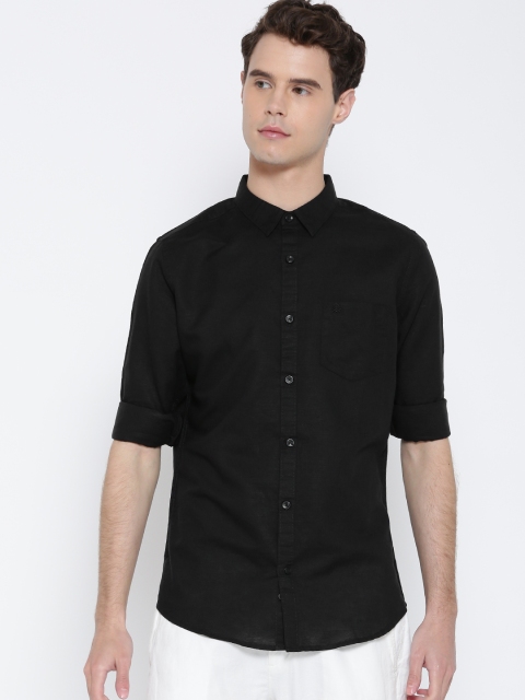 United Colors of Benetton Men Black Slim Fit Solid Casual Shirt