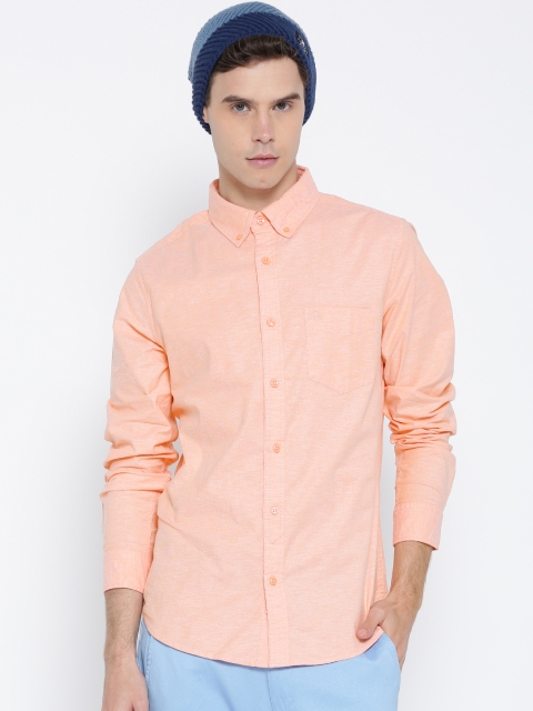 United Colors of Benetton Men Peach-Coloured Slim Fit Casual Shirt