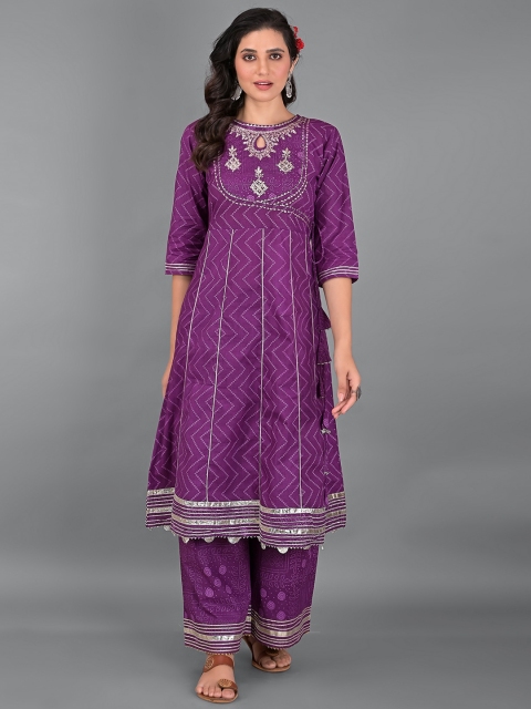 EtnicaWear Women Purple Floral Embroidered Empire Pure Cotton Kurta with Palazzos & With Dupatta
EtnicaWear Women Purple Floral Embroidered Empire Pure Cotton Kurta with Palazzos & With Dupatta