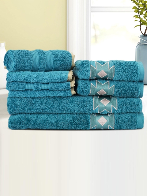 LUSH & BEYOND Set Of 3 Blue Solid 500 GSM Pure Cotton Towel Set