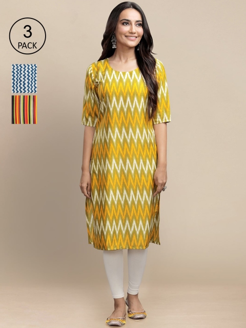 KALINI Women Multicoloured Striped Flared Sleeves Mirror Work Block Print Crepe Kurta, Multi
KALINI Women Multicoloured Striped Flared Sleeves Mirror Work Block Print Crepe Kurta, Multi