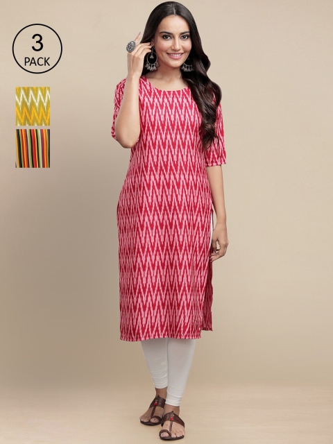 KALINI Women Pack of 3 Printed Crepe Kurta, Pink