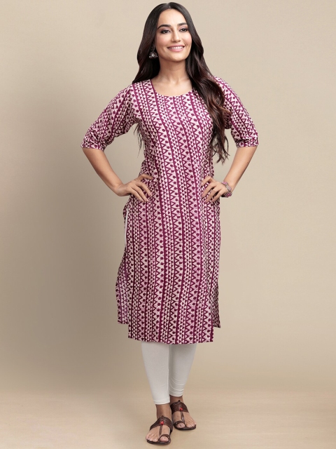 KALINI Women Burgundy Geometric Printed Crepe Kurta