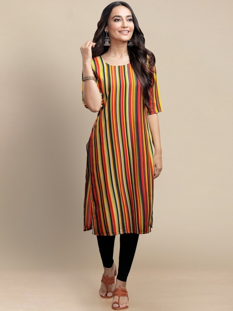 KALINI Women Pack of 4 Geometric Printed Crepe Kurtas, Red