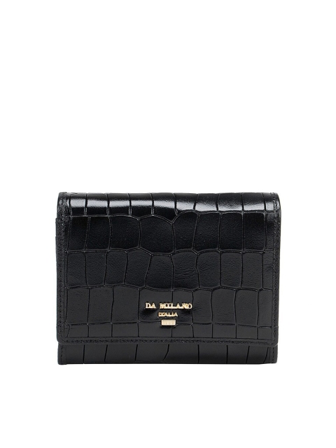Da Milano Women Black Textured Leather Two Fold Wallet