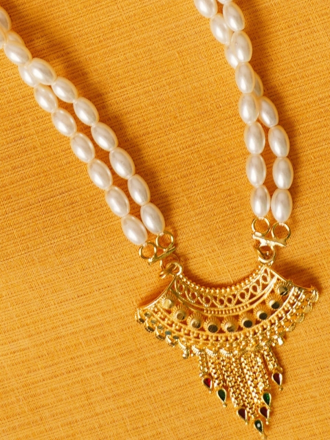 Unnati Silks Women White & Gold-Toned Gold-Plated Necklace