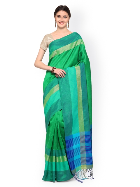 Saree mall Green Maheshwari Silk Blend Solid Saree
