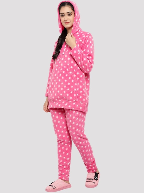 CIERGE Women Pink & White Printed Night suit